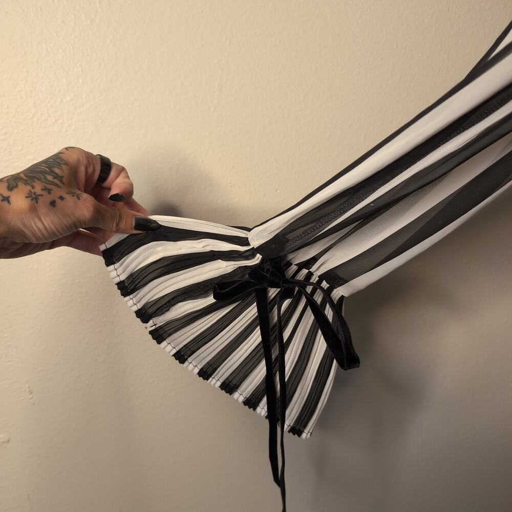 Striped Sheer Long Sleeve Bodysuit Gothic - Picture 2 of 7